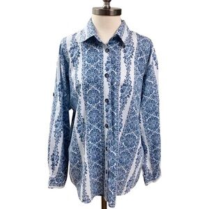 Grandmacore Coastal Classic Elements Boyfriend Shirt Womens SZ 16W Blue Relaxed